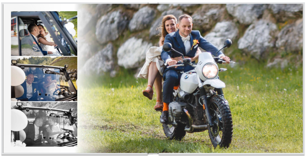 Wedding Album Layout - Leaving On A Motorbike